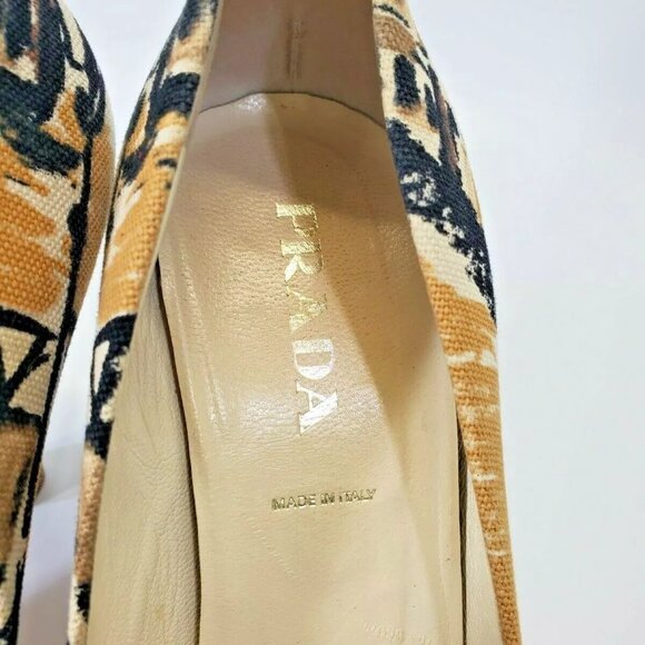 Women's 35.5 PRADA Italy Multicolor Canvas Round Toe High Heels Pumps Shoes EUC - Picture 6 of 9